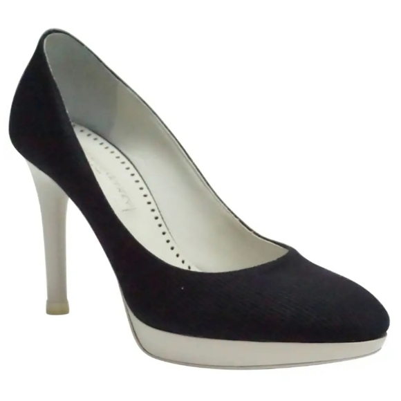 Stella McCartney Corduroy Ribbed Navy/White Vegan Pumps Size 39.5 - Picture 1 of 12